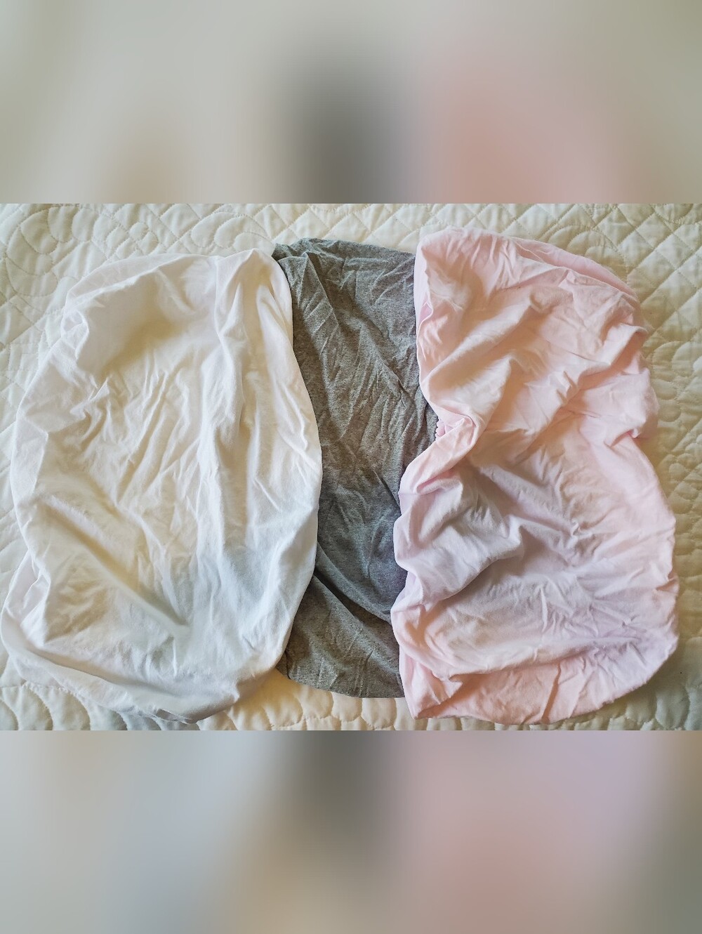 White, Gray & Pink Cotton Bassinet Sheets